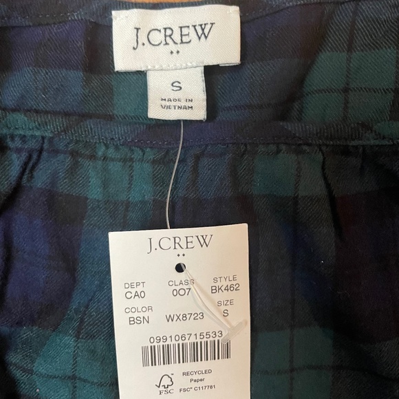 NWT J. Crew Square-Neck Black Watch Plaid Flannel Ruffle Top Size Small - Picture 4 of 8